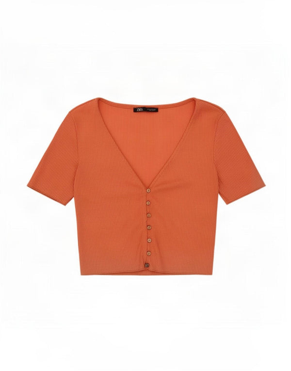 Zara Kortærmet Crop Top UK 12 Medium Pink