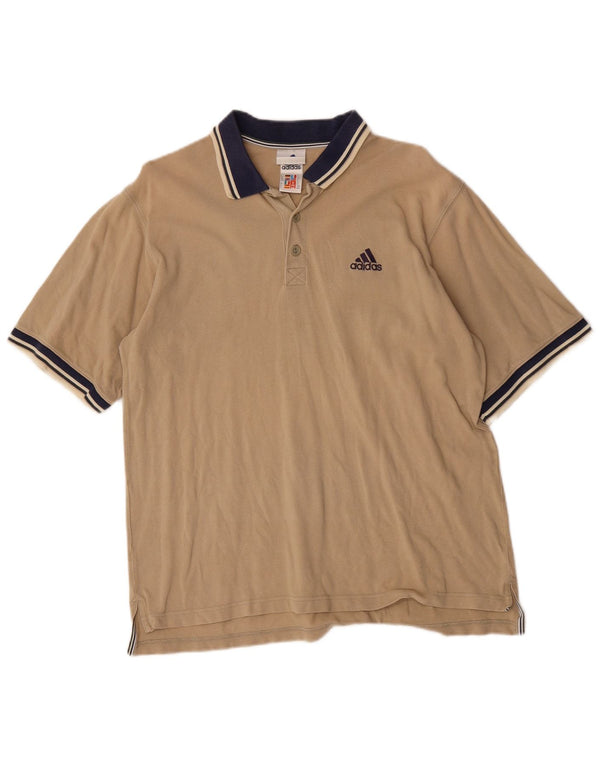 Adidas Mens Rugby Polo Shirt UK 40/42 Medium Beige Striped Cotton