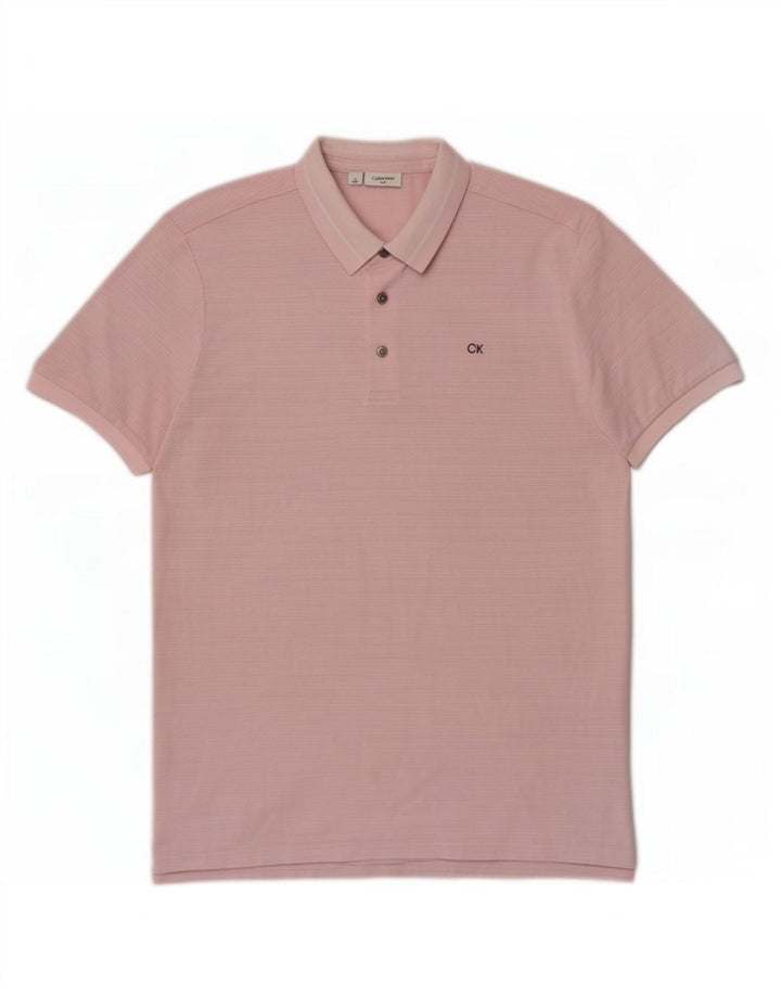 Calvin Klein Mens Polo Shirt Medium Pink Pinstripe Polyester