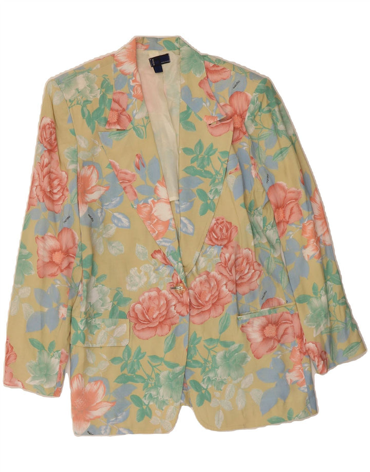 VINTAGE Womens 1 Button Blazer Jacket IT 46 Large Beige Floral Viscose Vintage Vintage and Second-Hand Vintage from Messina Hembry 