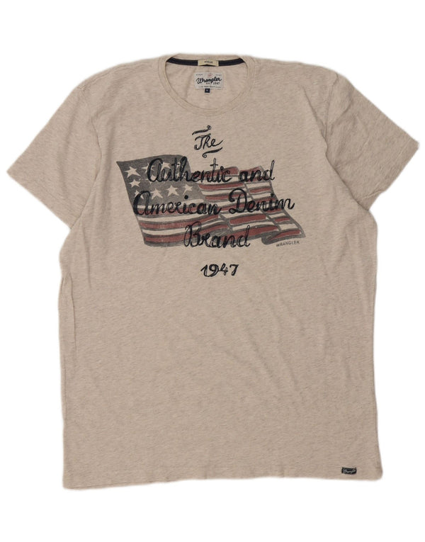 Wrangler Mens Regular Graphic T-Shirt Top XL Beige Flecked Cotton