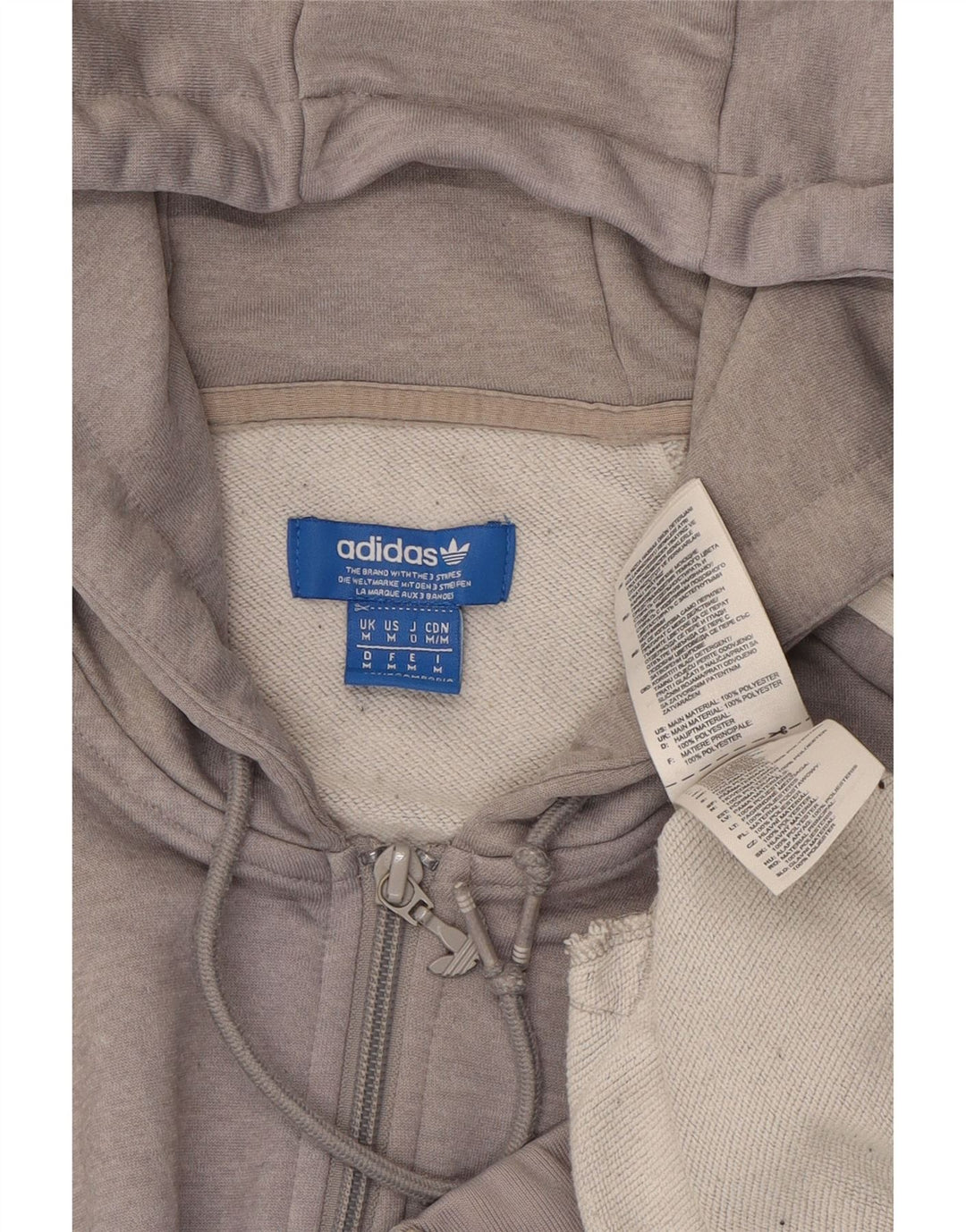 ADIDAS Mens Zip Hoodie Sweater Medium Grey Polyester
