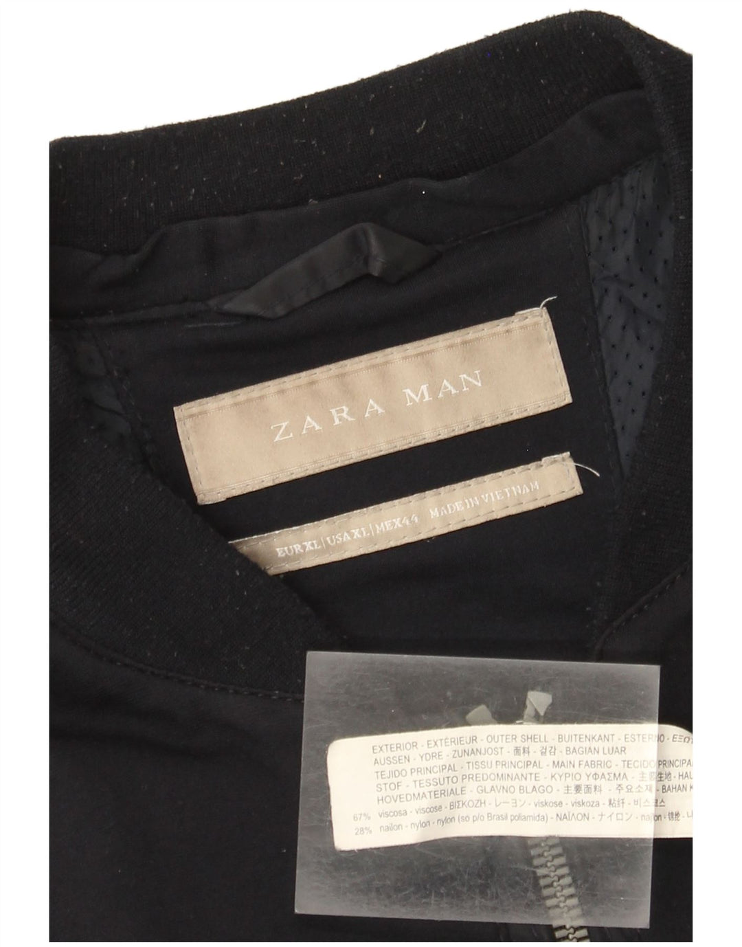 Zara Mens Bomber Jacket UK 42 XL Navy Blue Viscose