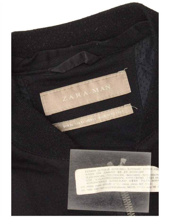 Zara Mens Bomber Jacket UK 42 XL Navy Blue Viscose