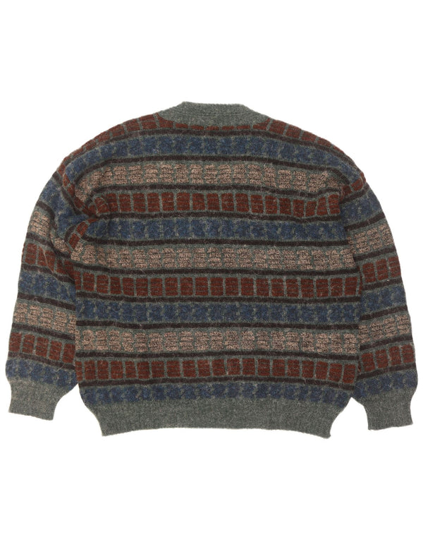 Maglione vintage da uomo con scollo a V IT 54 XL a righe multicolore