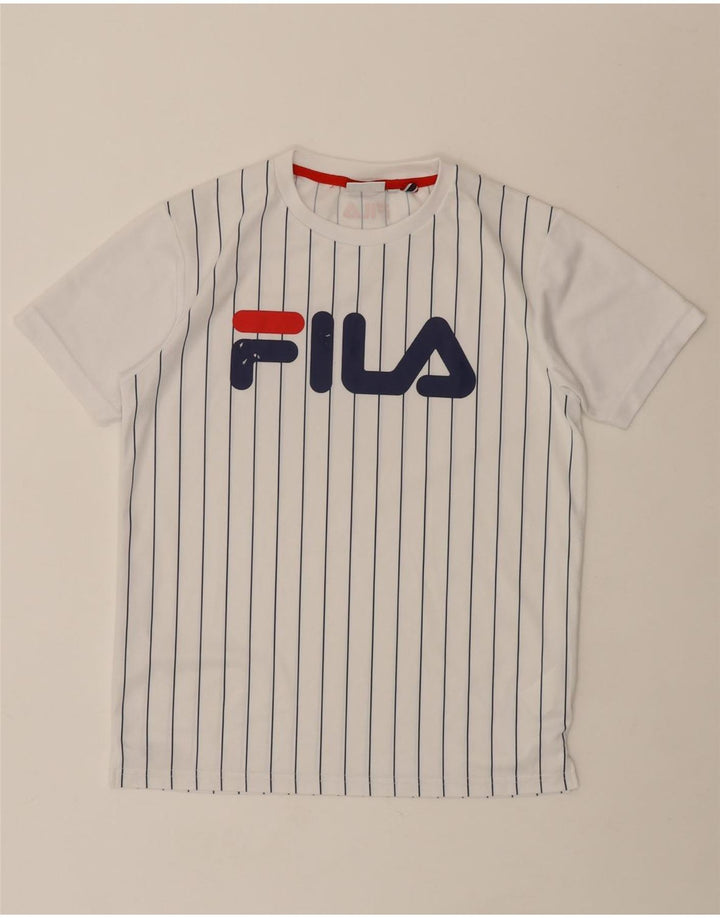 FILA Mens Graphic T-Shirt Top Small White Striped Polyester Vintage Fila and Second-Hand Fila from Messina Hembry 