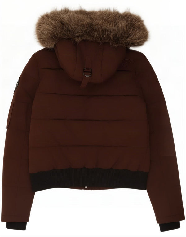 Giacca imbottita con cappuccio da donna Superdry UK 12 Marrone medio Colourblock