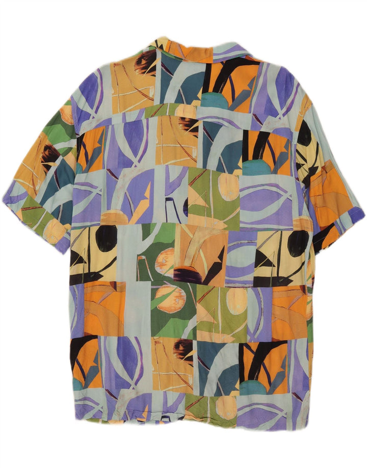 Pull & Bear Mens Short Sleeve Shirt Large Multicoloured Patchwork Viscose