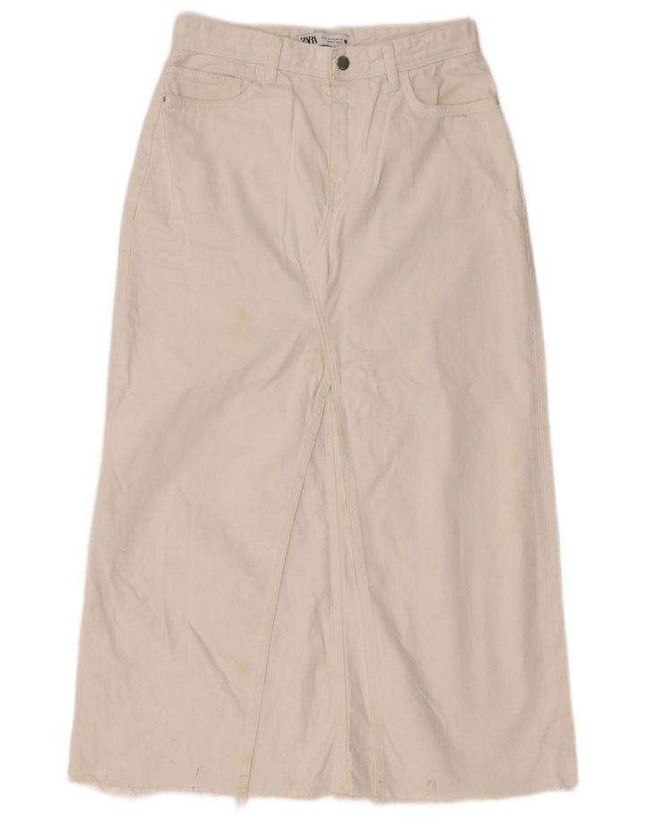 Zara Womens Denim Maxi Skirt Medium W30  White