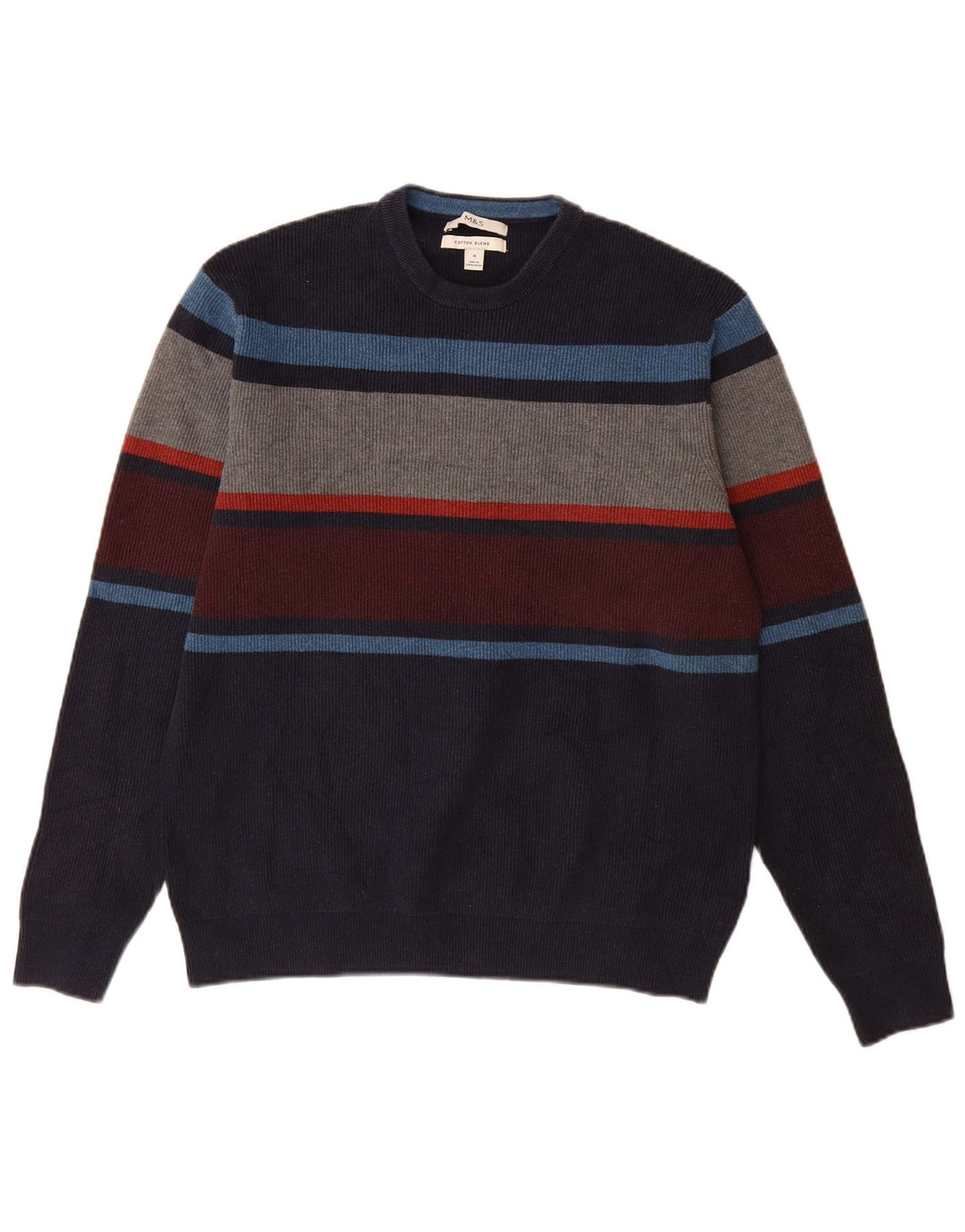 Marks & Spencer Mens Crew Neck Jumper Sweater Medium Navy Blue Colourblock