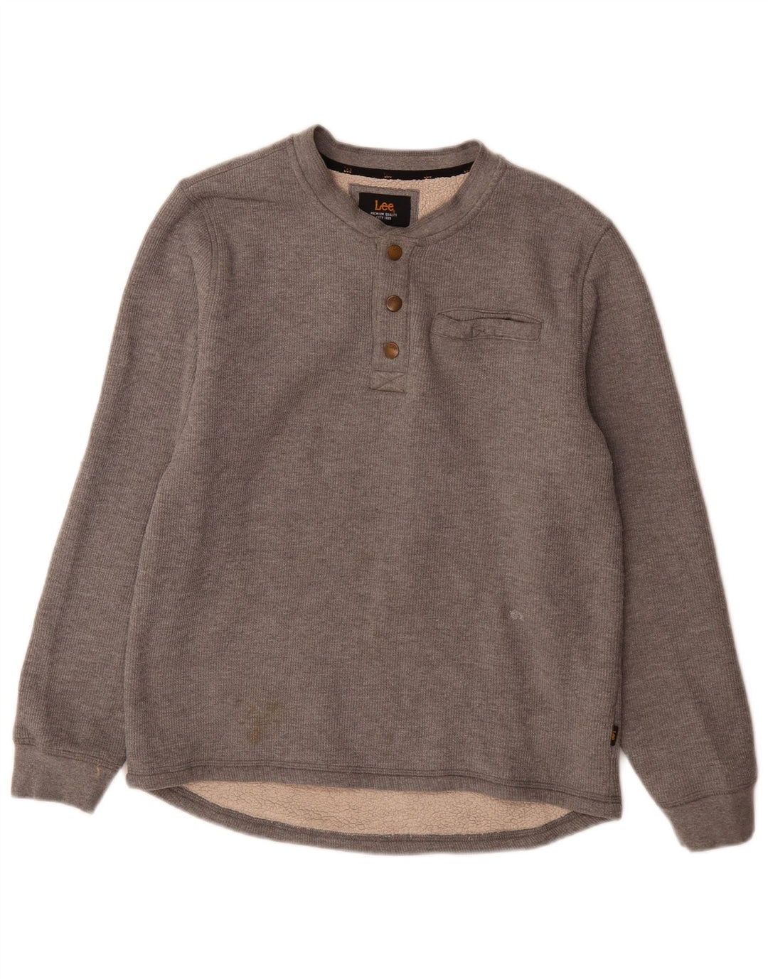 Lee Mens Button Neck Sweatshirt Jumper Small Grey Cotton