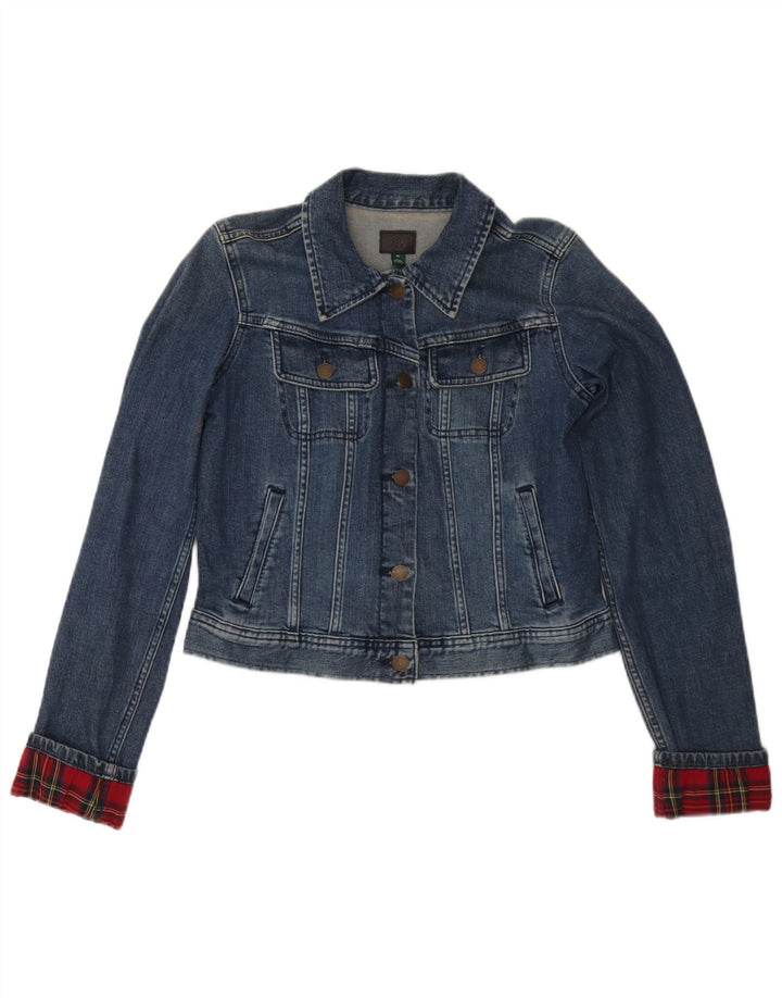 Ralph Lauren Womens Crop Denim Jacket UK 12 Medium Blue Check Cotton