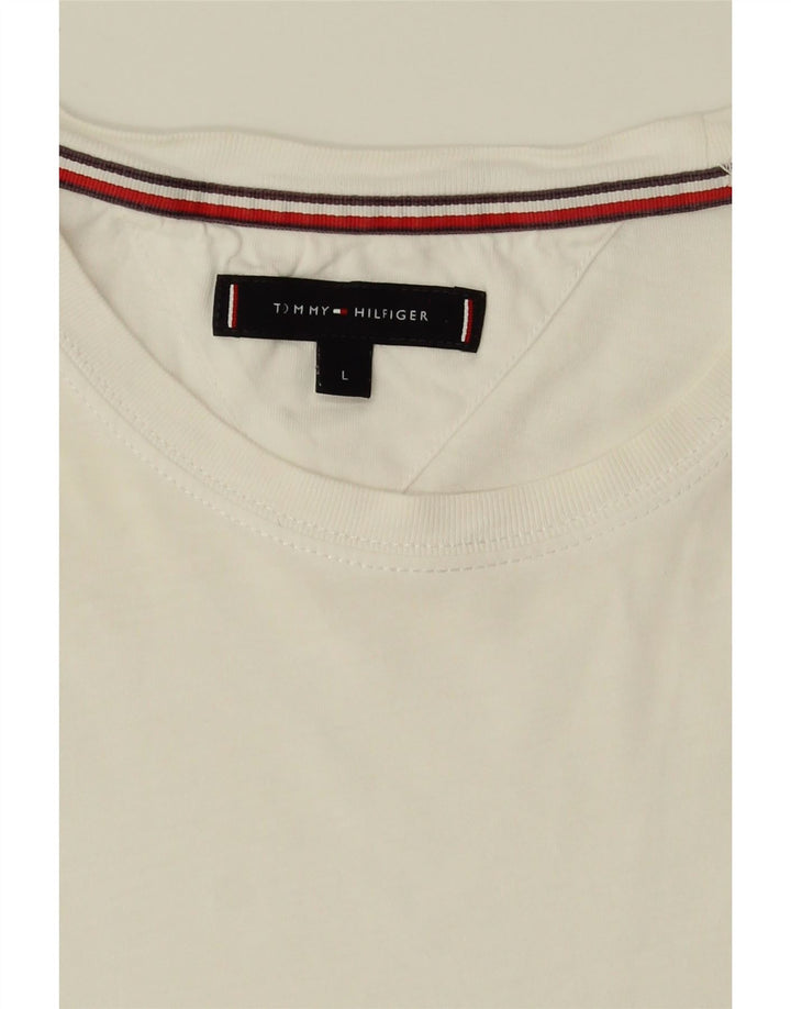 TOMMY HILFIGER Mens T-Shirt Top Large White Vintage Tommy Hilfiger and Second-Hand Tommy Hilfiger from Messina Hembry 