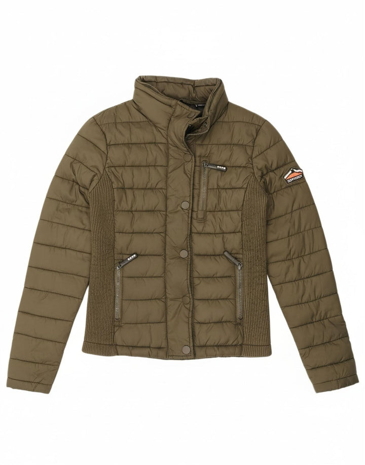 SUPERDRY Womens Padded Jacket UK 8 Small Green Nylon