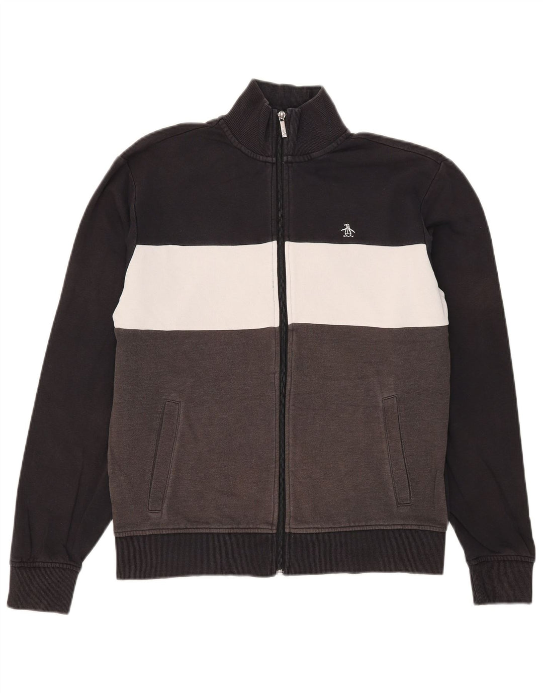 Penguin Mens Tracksuit Top Jacket Small Black Colourblock Cotton