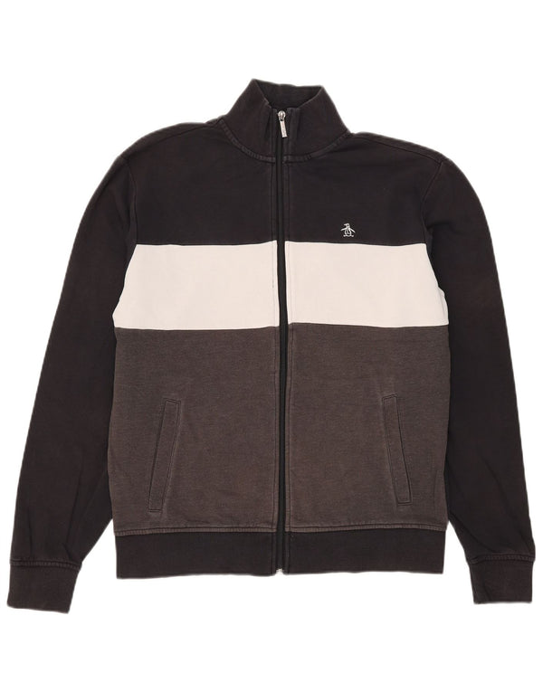 Penguin Mens Tracksuit Top Jacket Small Black Colourblock Cotton
