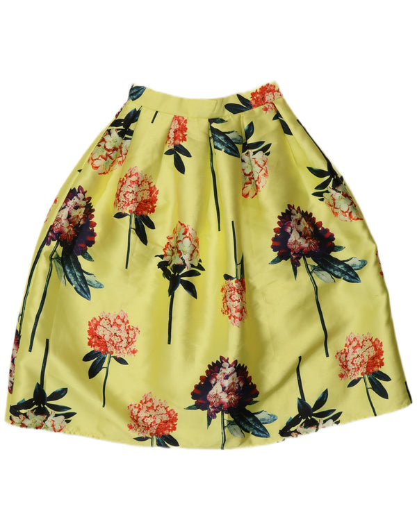 Gonna a palloncino vintage da donna XS W26 in poliestere floreale giallo
