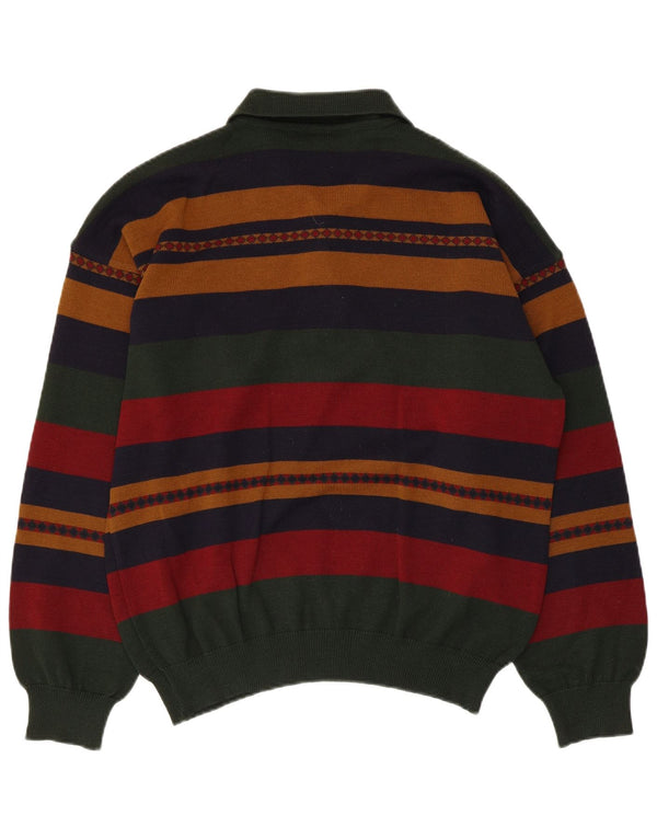 Navigare Mens Polo Neck Jumper Sweater Large Multicoloured Striped Wool