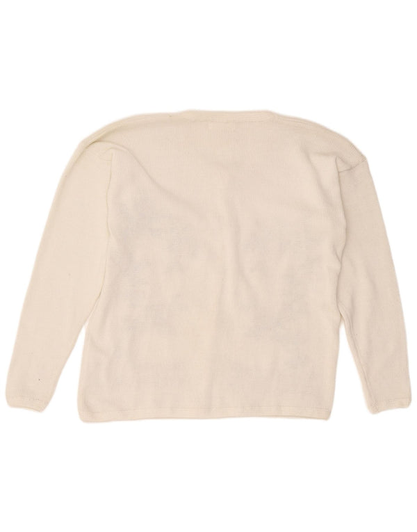 Pulover Cardigan Vintage pentru Damă UK 18 XL Poliester Floral Alb