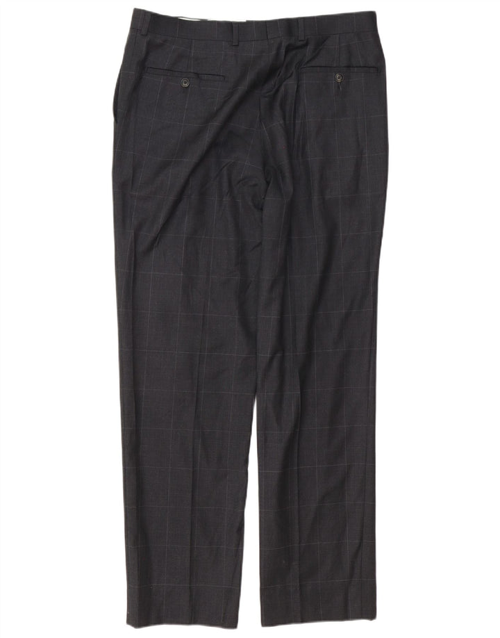 MARKS & SPENCER Mens Regular Fit Suit Trousers W34 L31 Grey Check Wool