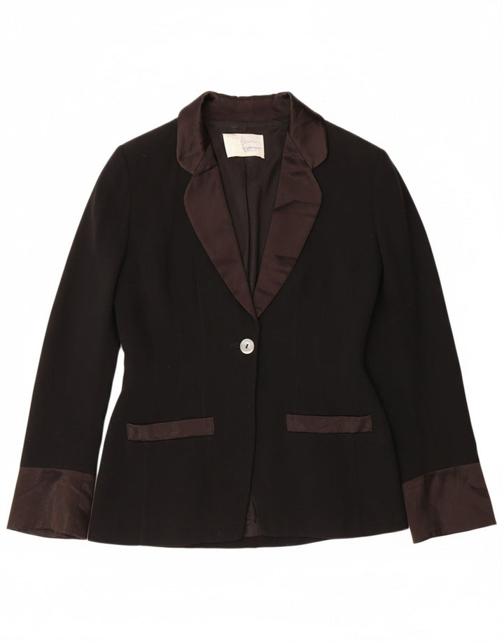 MYRENE DE PREMONVILLE Womens Blazer Jacket UK 14 Medium Black Colourblock Vintage Myrene De Premonville and Second-Hand Myrene De Premonville from Messina Hembry 