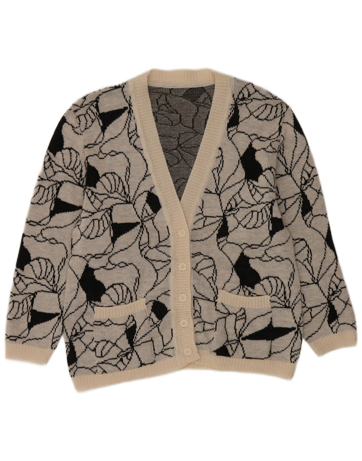 Vintage Womens Abstract Pattern Cardigan Sweater UK 14 Large Grey