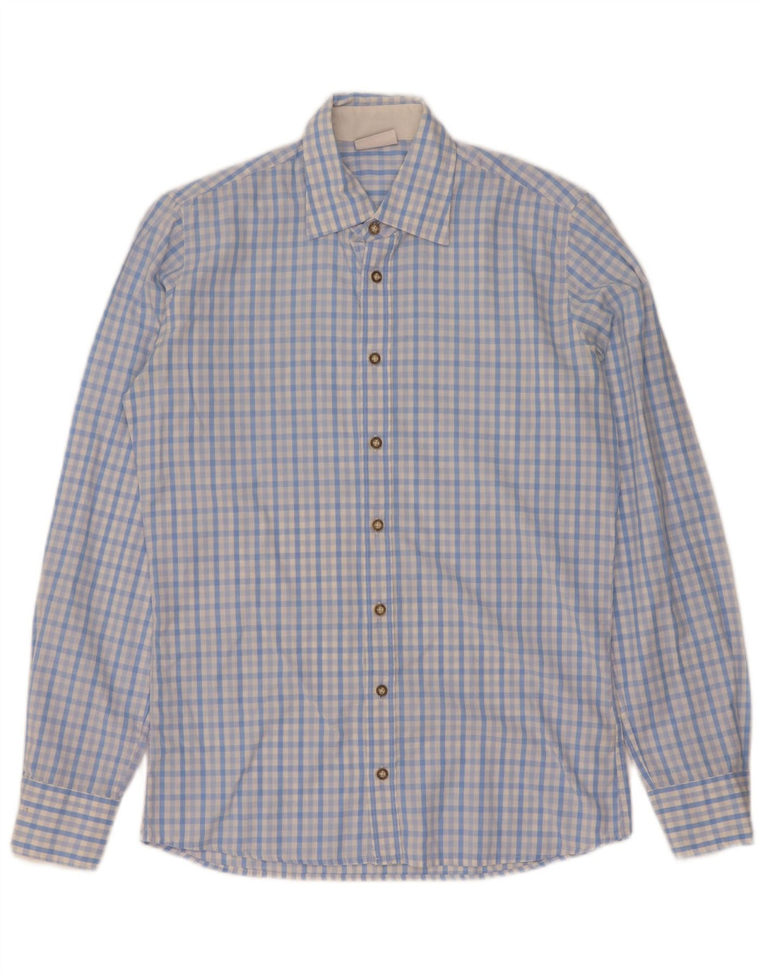 Vintage Mens Shirt Size 37 38 Small Blue Gingham Cotton