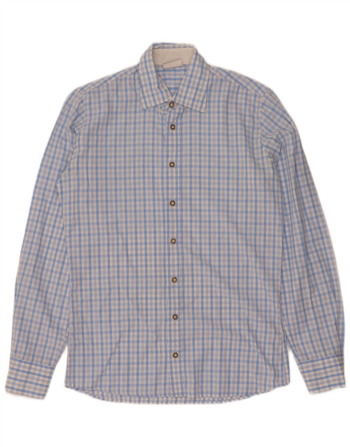 Vintage Mens Shirt Size 37 38 Small Blue Gingham Cotton