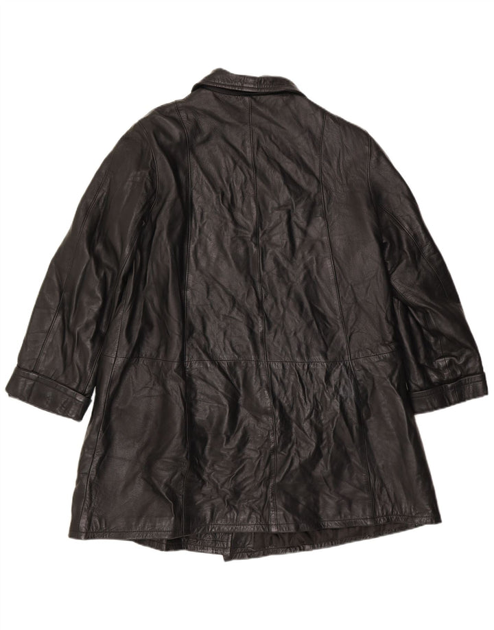 VINTAGE Womens Oversized Leather Coat UK 14 Medium Black Leather
