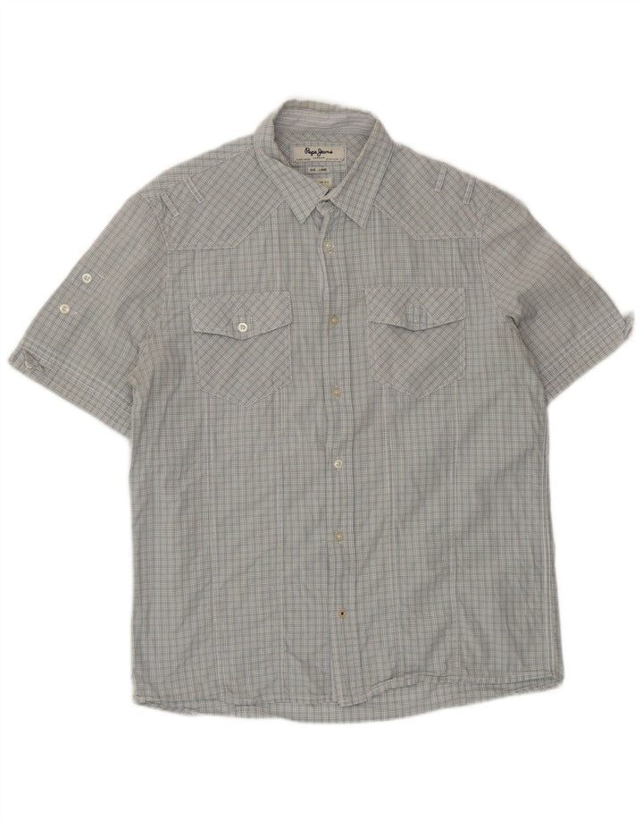 PEPE Jeans Chemise à manches courtes pour homme, coupe classique, grands carreaux bleus