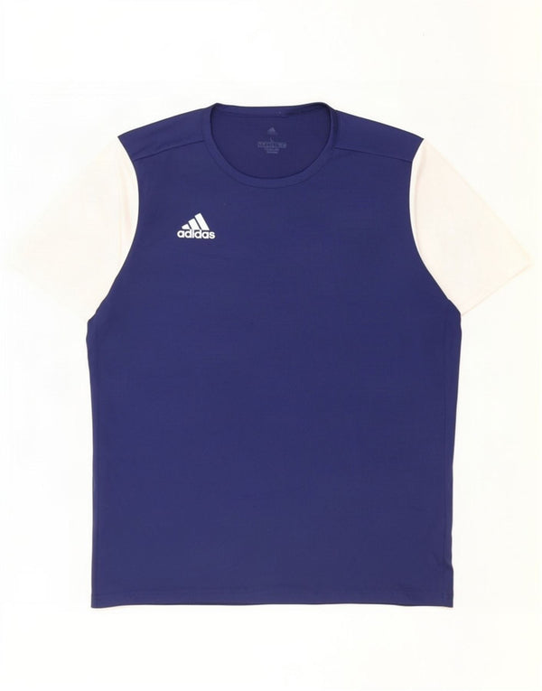 Adidas Mens Climalite T-Shirt Top Large Navy Blue Colourblock Polyester