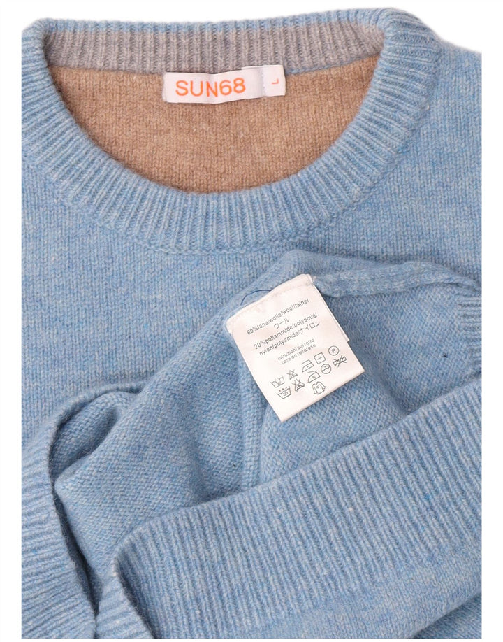 Sun68 Womens Crew Neck Jumper Sweater Large Blue Wool