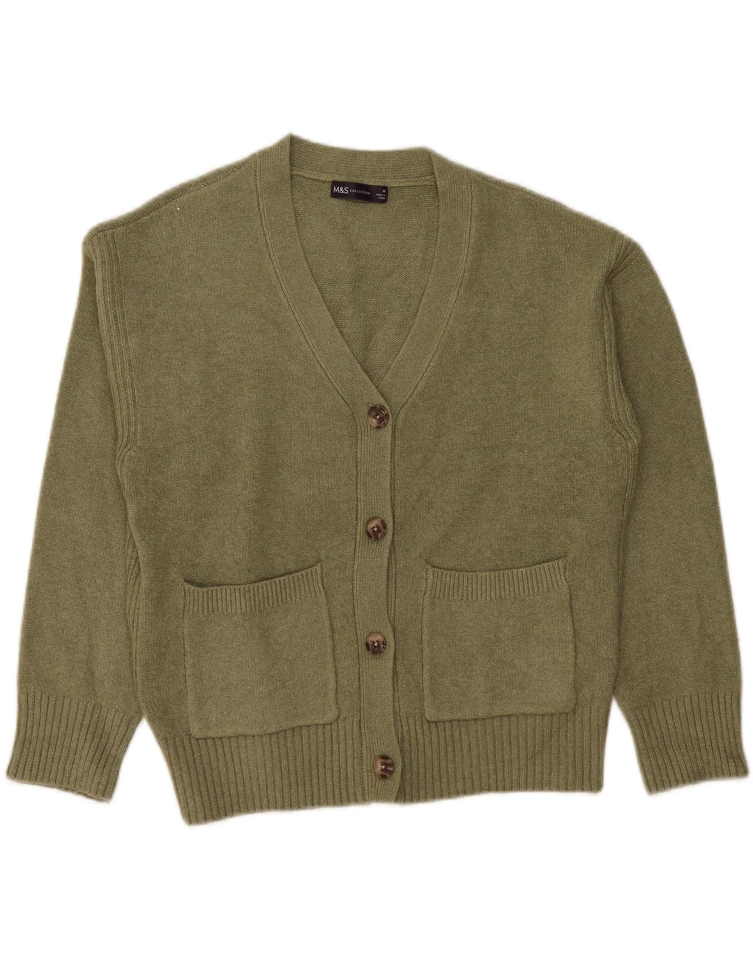Marks & Spencer Womens Oversized Cardigan Sweater UK 14 Medium Khaki
