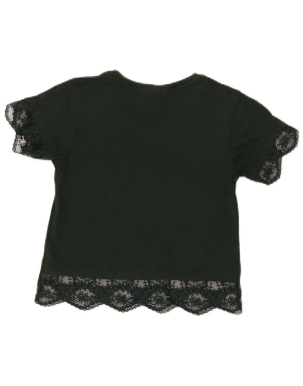 Topshop Womens Petite Crop Bluse Top UK 4 XS Grün Blumen Modal