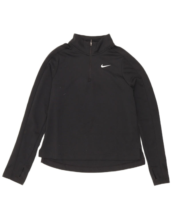 Top della tuta pullover Nike Dri Fit con zip e collo per ragazze 10-11 anni, colore nero medio