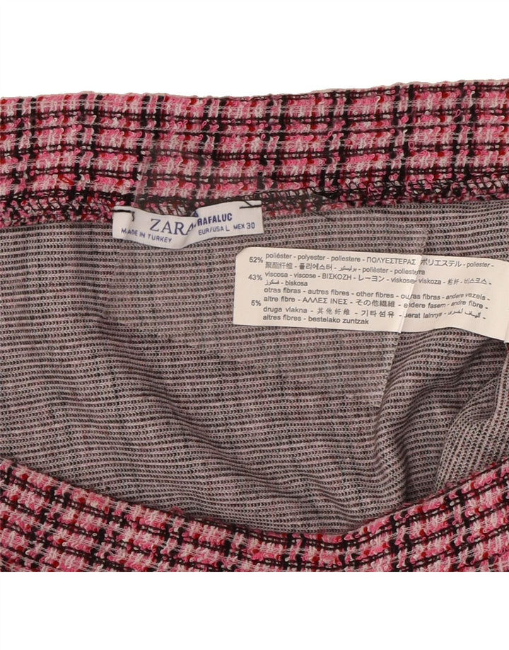 ZARA Womens High Waist Mini Skirt Large W30 Pink Check Polyester Vintage Zara and Second-Hand Zara from Messina Hembry 