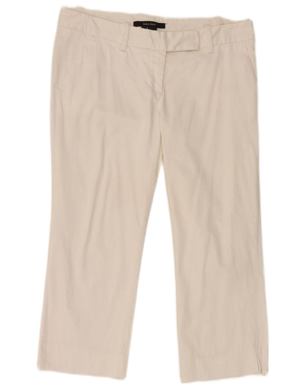 Zara Womens Straight Capri Trousers EU 38 Small W28 L20 White Cotton