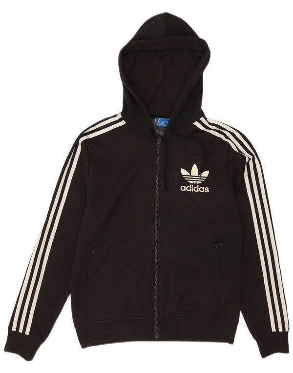 Maglione con cappuccio e zip da uomo Adidas piccolo in poliestere nero