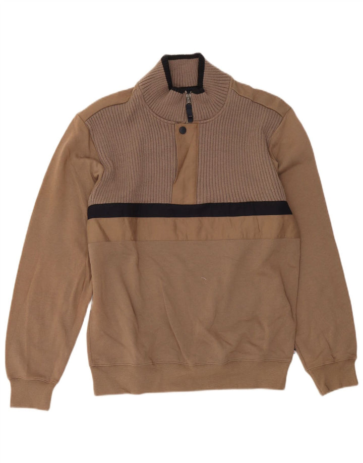 Marks & Spencer Mens Blue Harbour Sweatshirt Jumper Small Brown Colourblock