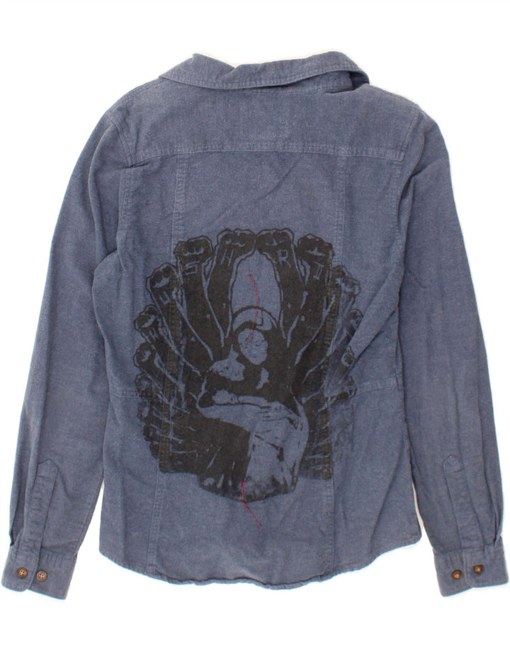 WOOLRICH Womens Graphic Shirt UK 10 Small Blue Cotton Vintage Woolrich and Second-Hand Woolrich from Messina Hembry 