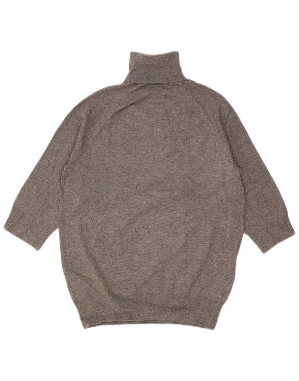 Zara Womens 3/4 Sleeve Roll Neck Jumper Sweater UK 12 Medium Grey Viscose