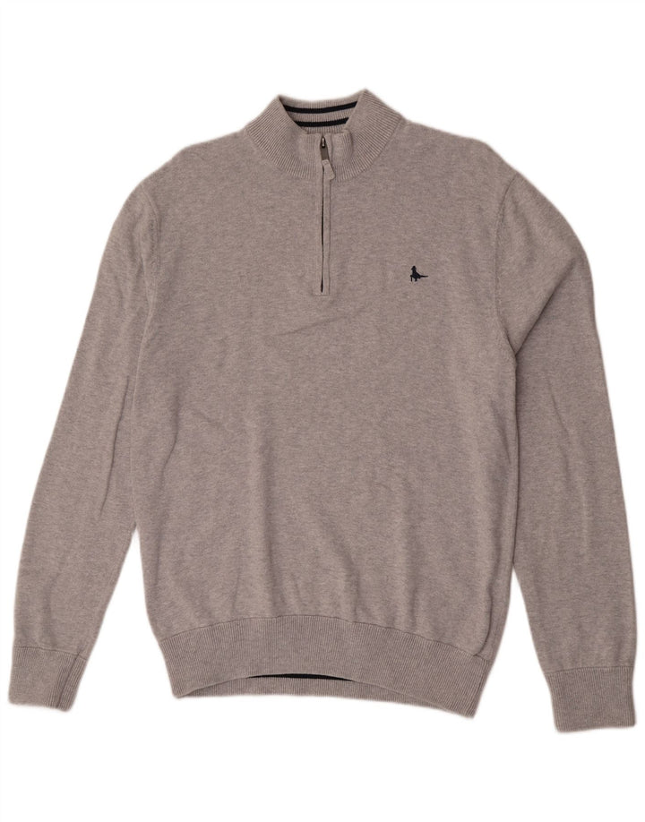 Jack Wills Mens Zip Neck Jumper Sweater Large Grey Cotton
