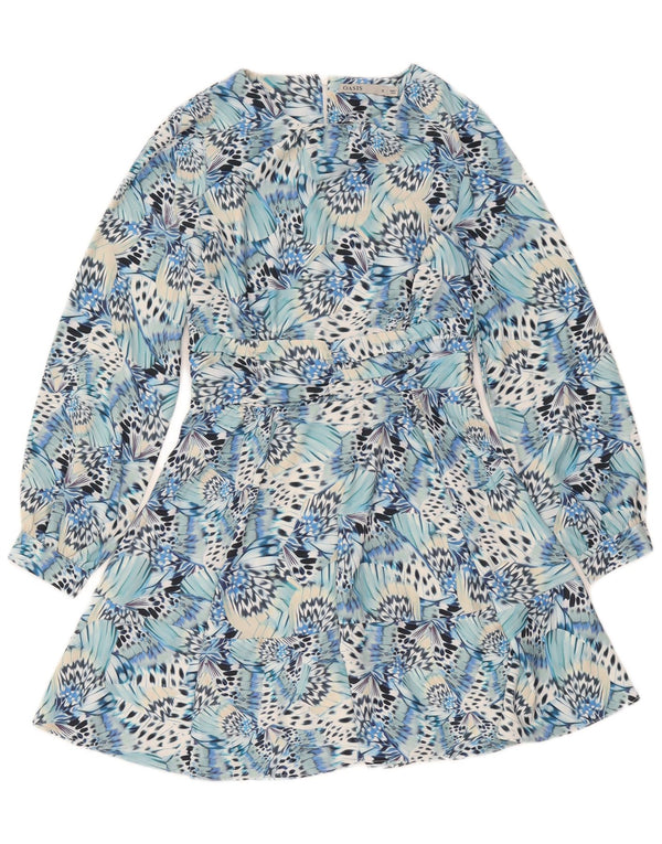 Oasis Womens Long Sleeve Tiered Dress UK 12 Medium Blue Animal Print