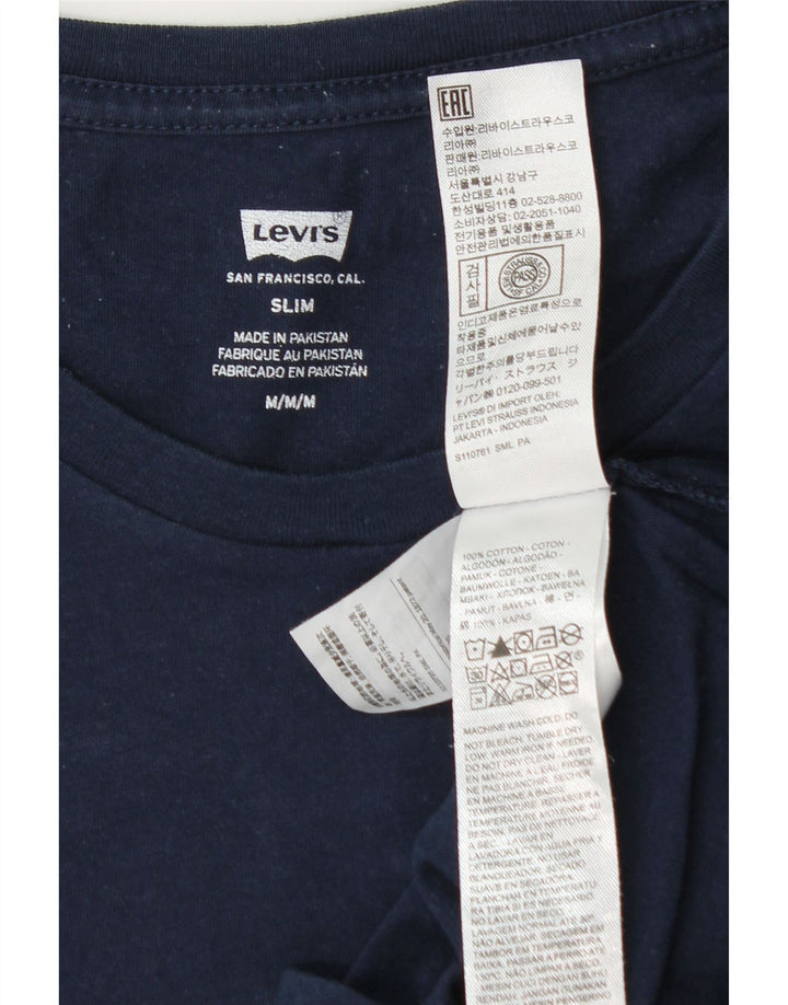 LEVI'S Mens Slim T-Shirt Top Medium Navy Blue Cotton Vintage Levi's and Second-Hand Levi's from Messina Hembry 