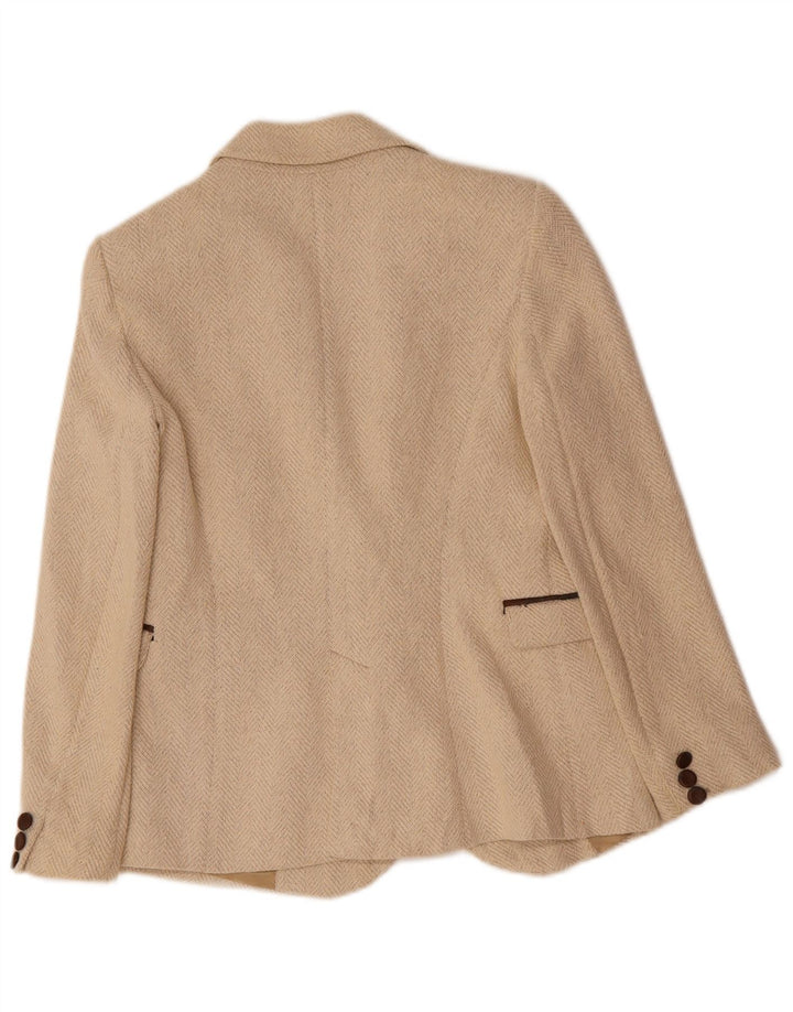 ZARA Womens 1 Button Blazer Jacket UK 10 Small Beige Herringbone Polyester