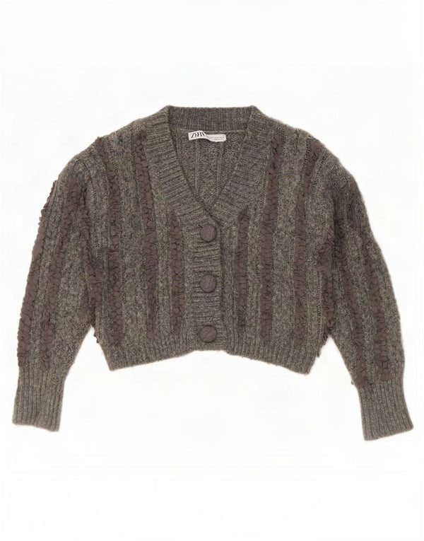 Zara Womens Bolero Cardigan Sweater UK 10 Small Grey Striped