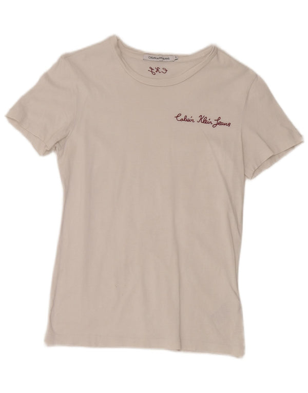 Calvin Klein Jeans Damen T-Shirt Top UK 8 Small Weiße Baumwolle