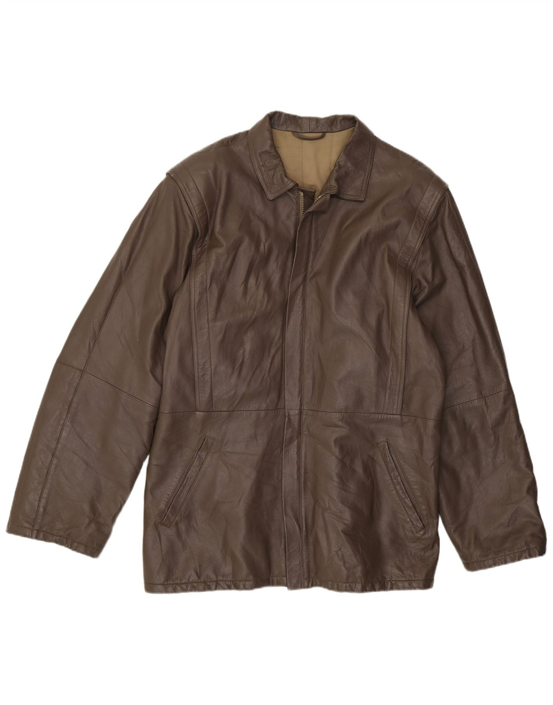 Giacca in pelle vintage da uomo IT 50 grande in pelle marrone