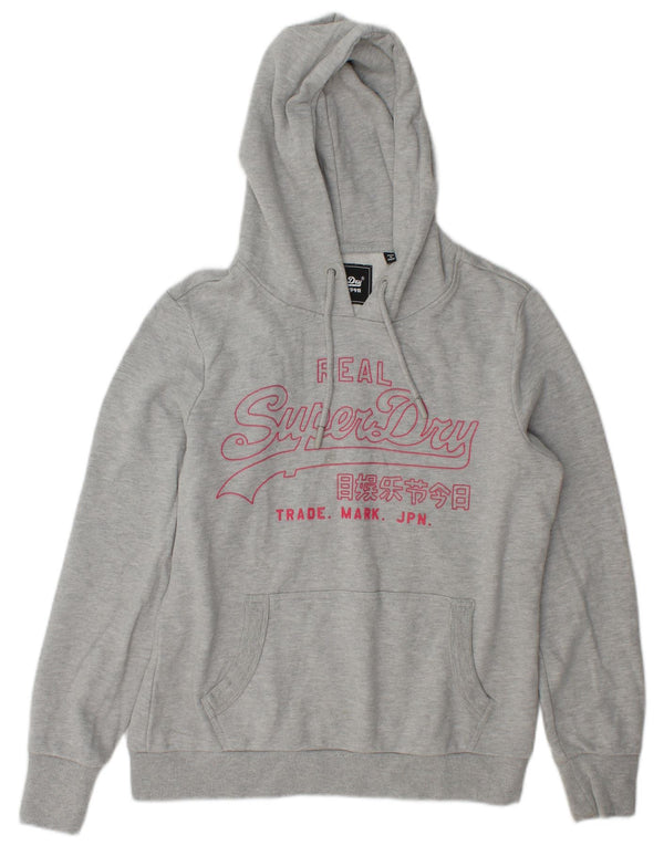 Felpa con cappuccio grafica da donna Superdry UK 14 grande cotone grigio