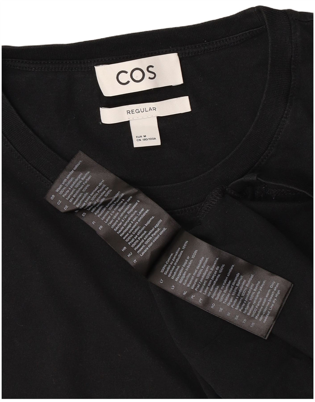 COS Mens Regular Fit T-Shirt Top Medium Black Cotton